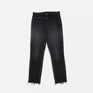 Vintage Slim High-Rise Black Denim with Raw Hem